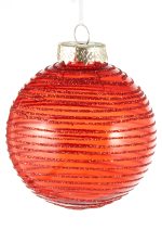 Red striped plastic Christmas ball