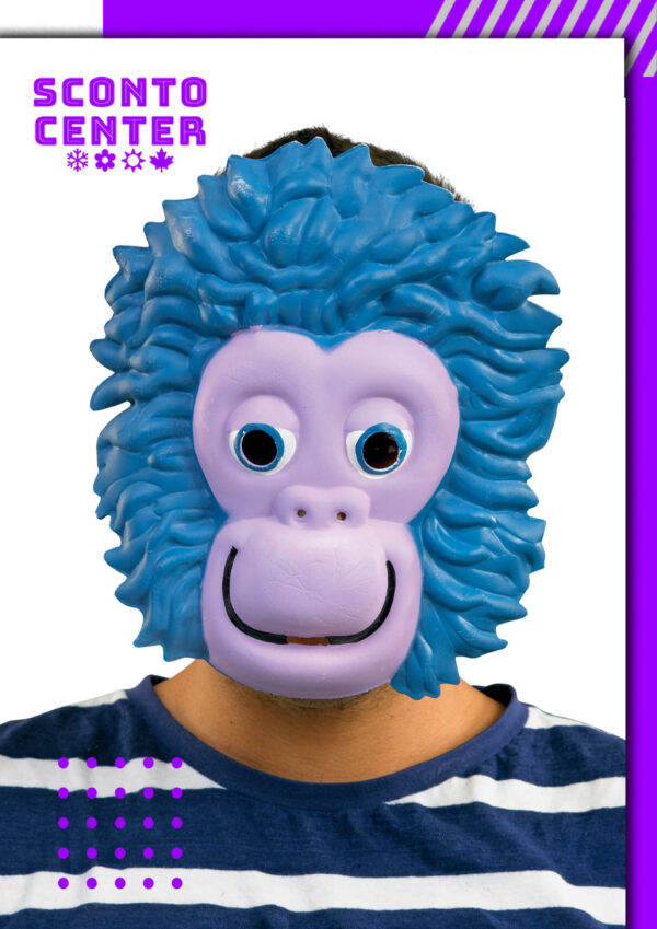 Αποκριάτικη Μάσκα Γορίλας Funky Blue – Μπλε Μάσκα Μαϊμού με Μωβ Πρόσωπο