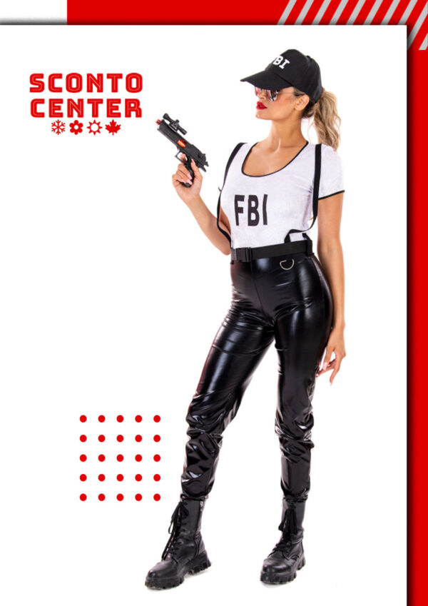 Αποκριάτικη Στολή FBI Special Agent – Σετ με Λευκό T-Shirt, Wet-Look Παντελόνι Καπέλο