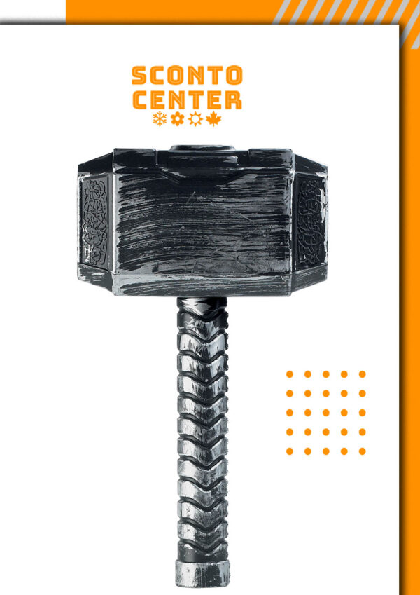 Αποκριάτικο Σφυρί Thor Mjolnir – Γκρι με Ανάγλυφα Σχέδια Λαβή